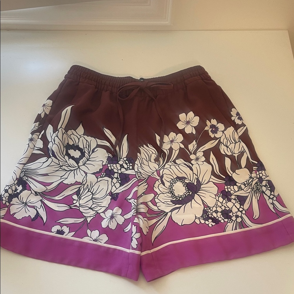 Express Floral Athletic Shorts - Brown and Purple